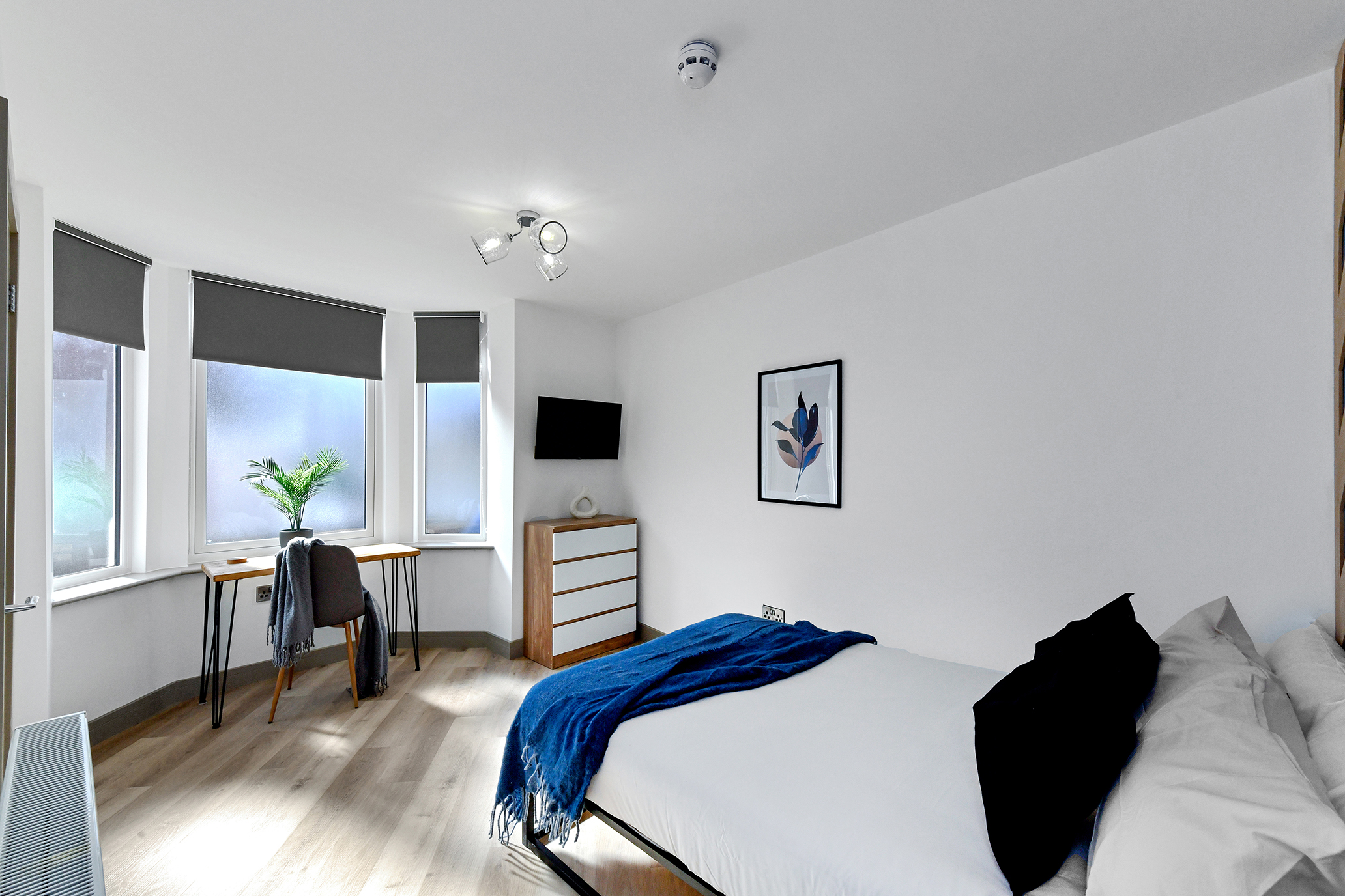 Bedroom and bay-window workspace at 64 Derbyshire Lane
